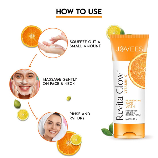 Jovees Herbal Vitamin C Face Wash 75g - Revita Glow with Kakadu Plum and Olives