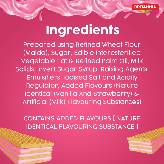 Britannia Treat Crème Wafers - Strawberry Flavoured Wafer Biscuit | 55 gm - Delightful Strawberry Flavor