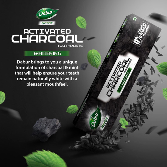 DABUR Herb'L Activated Charcoal Toothpaste - Fluoride Free Whitening