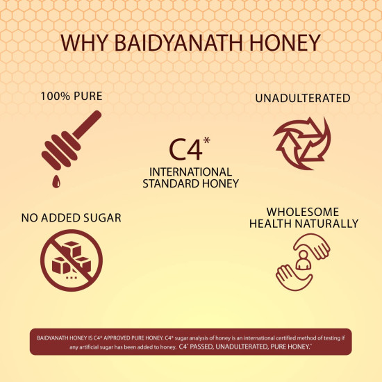 Baidyanath Pure Honey | C4 Approved - International Standard | 100% Natural with No added Sugar | Rich Source of Anti-Oxident & Natural Immunity Booster - 1 KG
