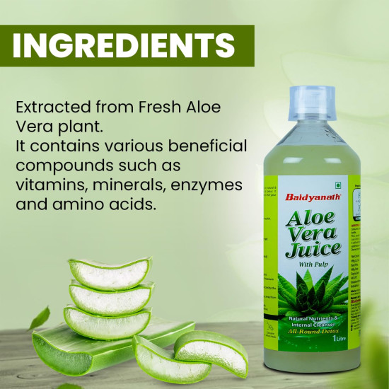 Baidyanath Aloe Vera Juice (with Pulp)- 1000ML | No Added Sugar | Source of Natural Nutrients, Boosts Immunity & Digestion (Pack of 1)
