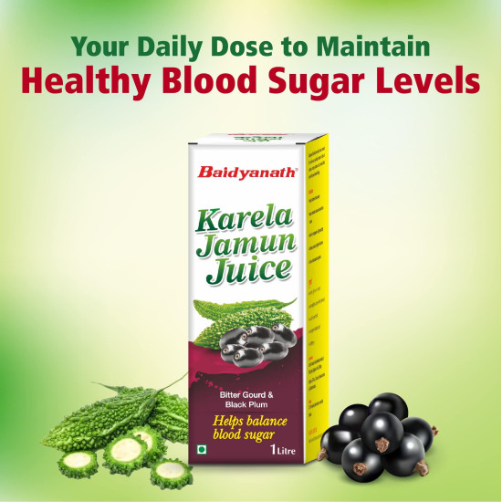 Baidyanath Karela Jamun Juice -1 Litre | Helps in high blood Sugar | Supports in Flusing out toxins from Body & keeps common infections away - Pack of 1