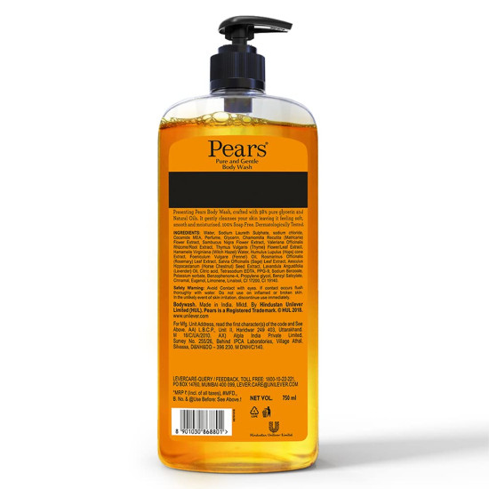 Pears Pure and Gentle Body Wash - 98% Pure Glycerin for Glowing Skin
