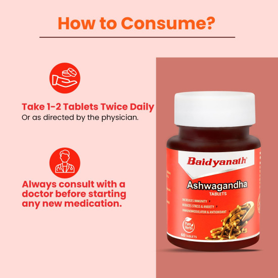 Baidyanath Ashwagandha 60 Tablets for General Wellness | Helps Release Stress & Anxiety (Pack of 1)