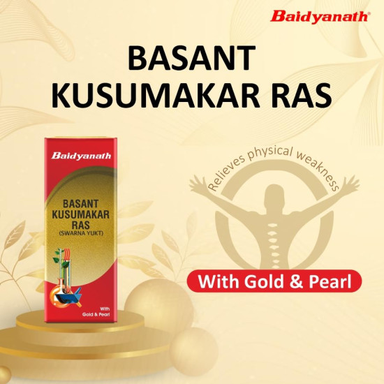 Baidyanath Basant Kusumakar Ras with Gold And Pearl (100 Tablets)| Help Urinary System, Boost Immunity and Help to Maintain Blood Sugar level (Pack of 1)