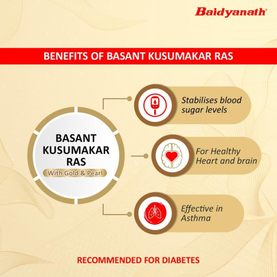 Baidyanath Basant Kusumakar Ras with Gold And Pearl (100 Tablets)| Help Urinary System, Boost Immunity and Help to Maintain Blood Sugar level (Pack of 1)