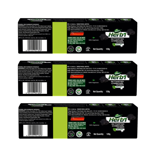 DABUR Herb'L Activated Charcoal Toothpaste - Whitening & Fluoride Free