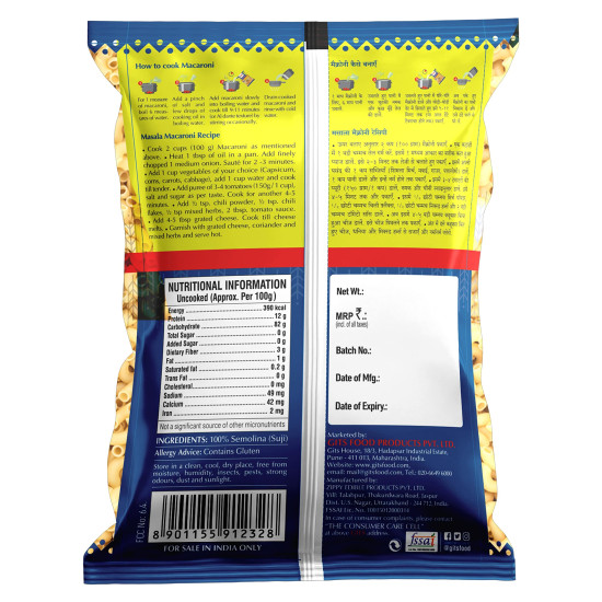 Gits Macaroni Pasta Pure Veg - 1600g Pack of 4