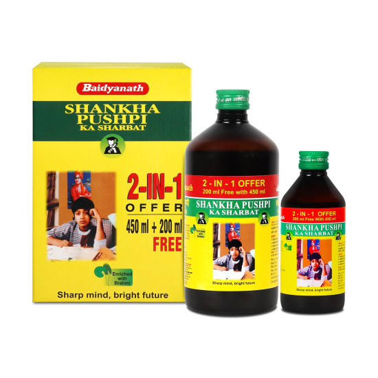 Baidyanath Shankhpushpi Sharbat - 650 ml | Helps Improve Memory, Cognitive skills & Mental fatigue (Pack of 1)