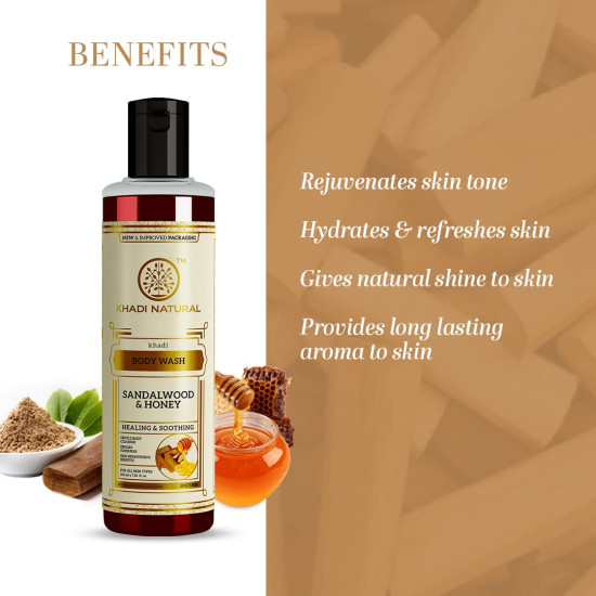 Khadi Natural Sandalwood & Honey Body Wash - Gentle Cleanser for Healthy Skin