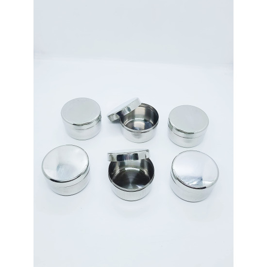 Stainless Steel Flat Steel Dabbi/Fridge Container 25 ml (Pack of 10)