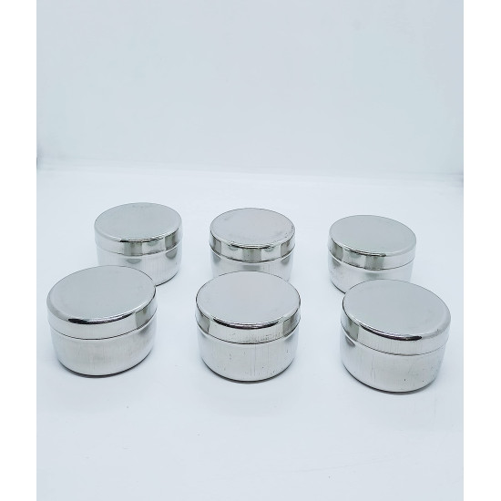Stainless Steel Flat Steel Dabbi/Fridge Container 25 ml (Pack of 10)