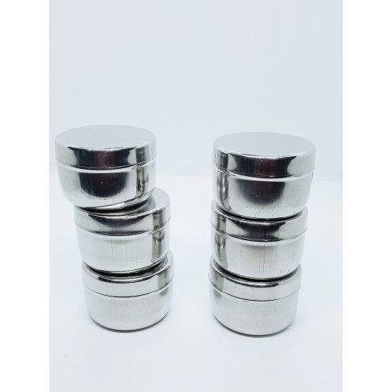 Stainless Steel Flat Steel Dabbi/Fridge Container 25 ml (Pack of 10)