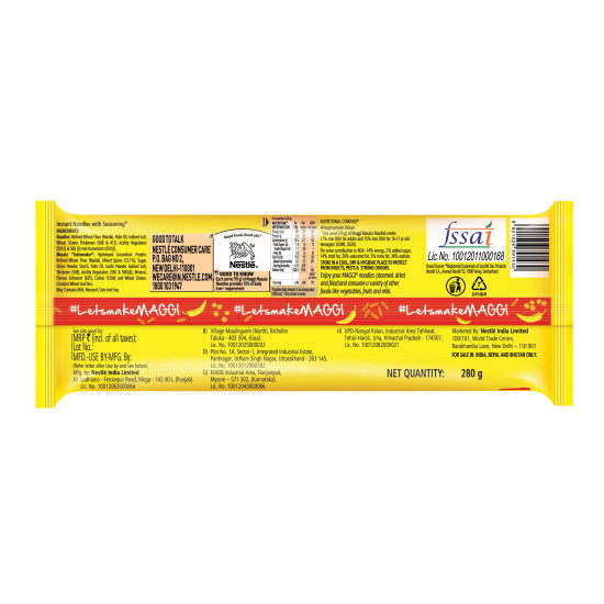 MAGGI 2-minute Instant Noodles, Masala 280g Pouch - Quick and Delicious Meal