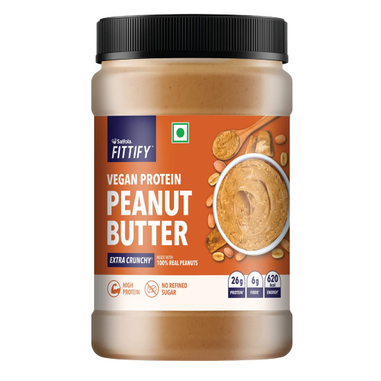 Saffola Fittify Vegan Protein Peanut Butter - Extra Crunchy & High Protein
