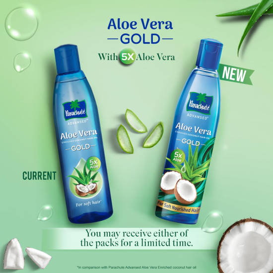 Parachute Advansed Aloe Vera Enriched Coconut Hair Oil Gold - 5X Aloe Vera for Sooperr Soft Hair