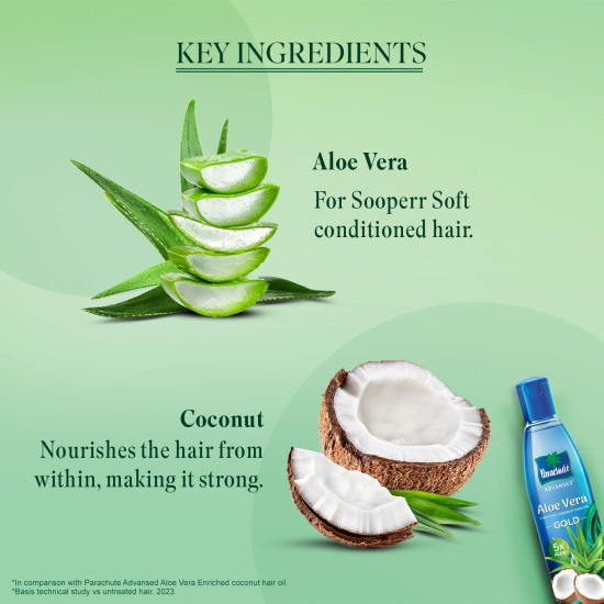 Parachute Advansed Aloe Vera Enriched Coconut Hair Oil Gold - 5X Aloe Vera for Sooperr Soft Hair