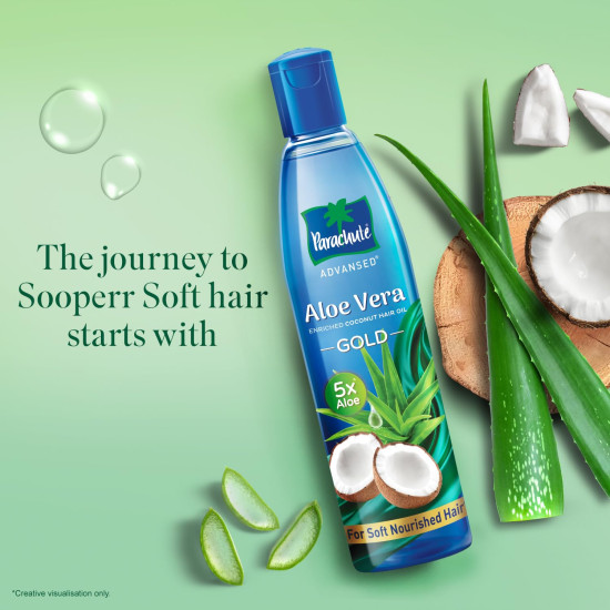 Parachute Advansed Aloe Vera Enriched Coconut Hair Oil Gold - 5X Aloe Vera for Sooperr Soft Hair