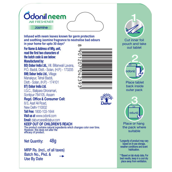 Odonil Bathroom Air Freshener Blocks - Neem Jasmine Mist - Long-lasting Freshness