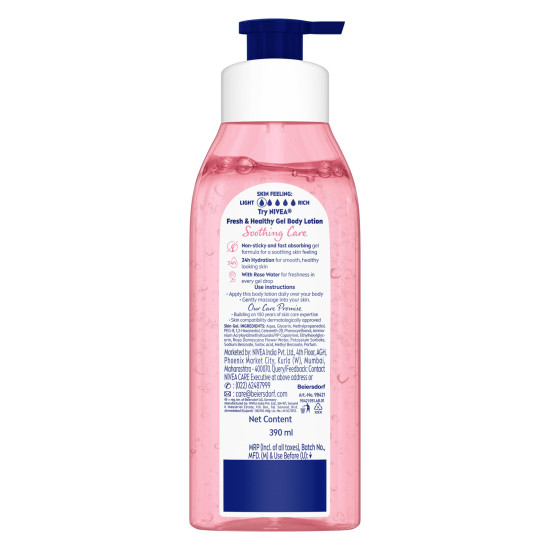 NIVEA Gel Body Lotion 390 ml - Refreshing Care with Rose Water