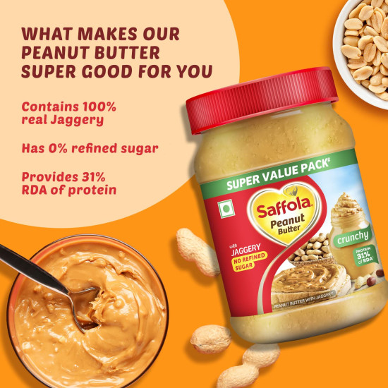Saffola Peanut Butter Crunchy - High Protein & Jaggery Sweetened