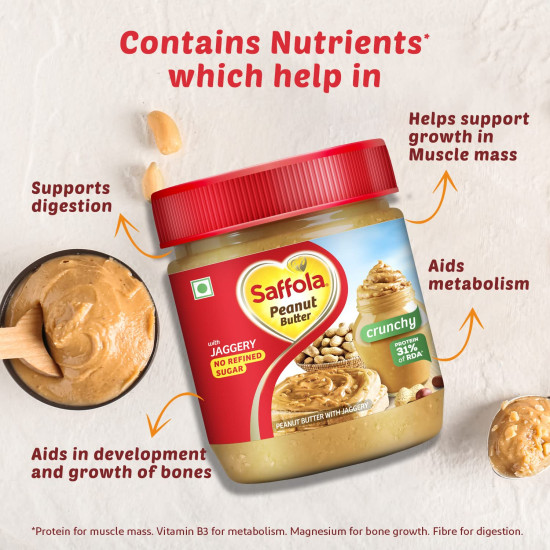 Saffola Peanut Butter Crunchy - High Protein, No Refined Sugar