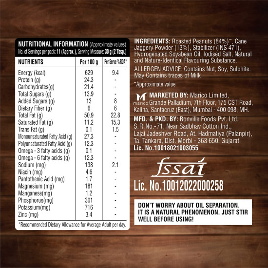 Saffola Peanut Butter Crunchy - High Protein, No Refined Sugar