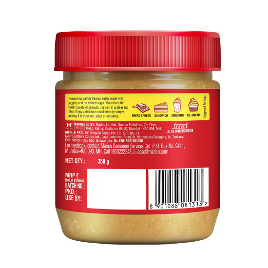 Saffola Peanut Butter Crunchy - High Protein, No Refined Sugar