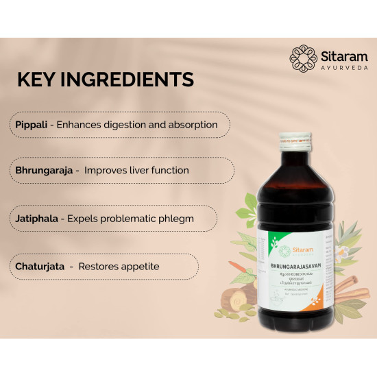 SITARAM Ayurveda Bhringrajasava 450 Ml - Ayurvedic Hair, Liver & Skin Care Syrup