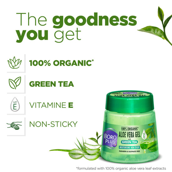 BoroPlus Aloe Vera Gel with Green Tea, 200 ml - Hydrating & Protective