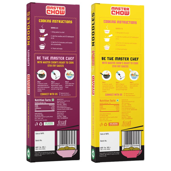 MasterChow Healthy Atta Noodle Pack of 2 - 100% Organic Atta