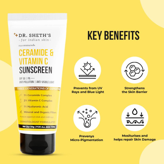 Dr. Sheth's Ceramide & Vitamin C Sunscreen SPF 50+ PA+++ - Ultimate UV Protection