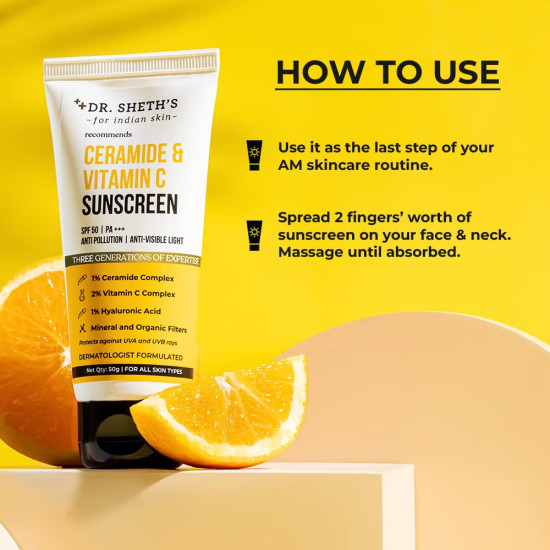Dr. Sheth's Ceramide & Vitamin C Sunscreen SPF 50+ PA+++ - Ultimate UV Protection