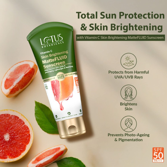 Lotus Botanicals Vitamin C Skin Brightening MatteFluid Sunscreen - SPF 50 Protection
