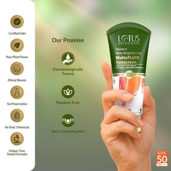Lotus Botanicals Vitamin C Skin Brightening MatteFluid Sunscreen - SPF 50 Protection