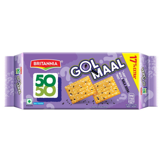 Britannia 50-50 Golmaal Light Crackers with Kaala Jeera Biscuits - Light & Crispy Snack