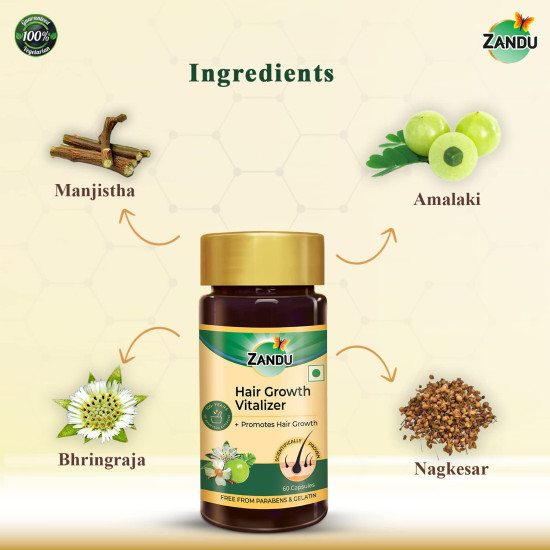 Zandu Hair Growth Vitalizer–A Formulation Prepared With Selected Herbs To Take Care of Your Hair|Useful In Nourishing Hair & Scalp (60 Capsules)