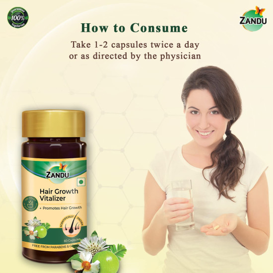 Zandu Hair Growth Vitalizer–A Formulation Prepared With Selected Herbs To Take Care of Your Hair|Useful In Nourishing Hair & Scalp (60 Capsules)