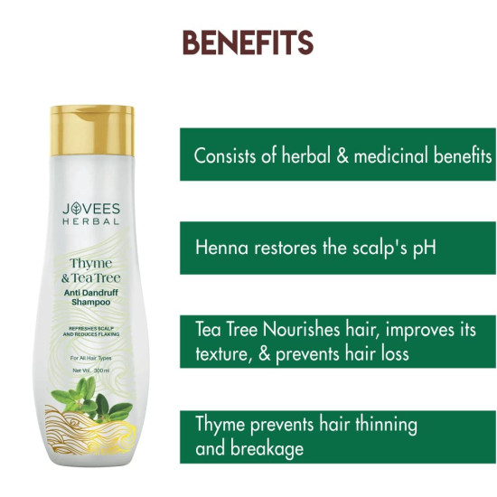 Jovees Herbal Thyme & Tea Tree Anti Dandruff Shampoo - Prevents Dandruff & Dry Scalp