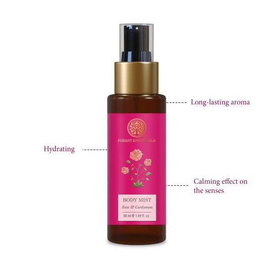 Forest Essentials Travel Size Body Mist Rose & Cardamom - Natural & Hydrating Spray