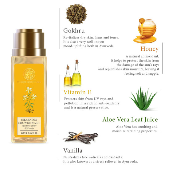 Forest Essentials Silkening Shower Wash Mashobra Honey & Vanilla - Lightly Scented & SLS-Free