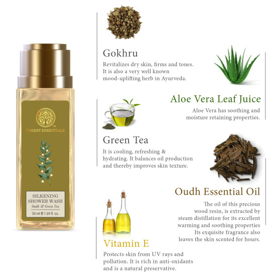 Forest Essentials Silkening Shower Wash Oudh & Green Tea - SLS-Free Body Wash
