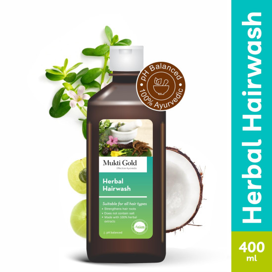 Mukti Gold Herbal Hairwash - 400mL | Shampoo for Hairfall and Hair Growth | For all Hair Types | Herbal Shampoo with 15+ Ayurvedic Herbs | Sulphate and Paraben Free | Pack of 2