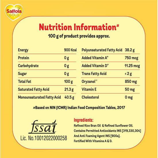 Saffola Gold Refined Oil - Heart-Healthy Cooking Oil Blend