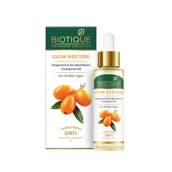 Biotique Advanced Organics Glow Restore Grapeseed & Sea Buckthorn Treatment Oil - Revitalize Your Skin