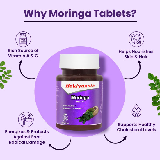 Baidyanath Moringa Tablets 60 Tablets (Pack of 1) –Drumstick Leaf Tablets| Helpful in Overall Health and Wellness and Gut Balance(60 Tablets)