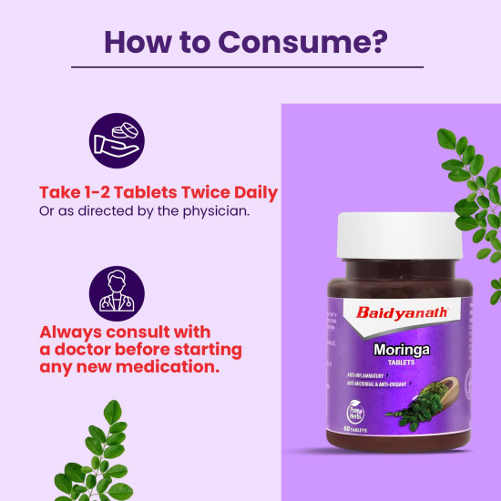 Baidyanath Moringa Tablets 60 Tablets (Pack of 1) –Drumstick Leaf Tablets| Helpful in Overall Health and Wellness and Gut Balance(60 Tablets)