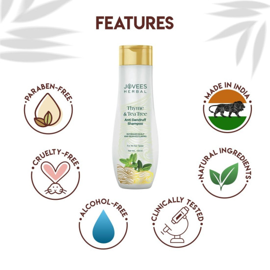 Jovees Herbal Thyme & Tea Tree Anti Dandruff Shampoo - Natural Dandruff Control