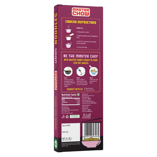 MasterChow Healthy Wheat Udon Noodles - 100% Whole Wheat, No Preservatives
