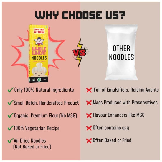 MasterChow Healthy Whole Wheat Noodles - No Preservatives, 100% Atta